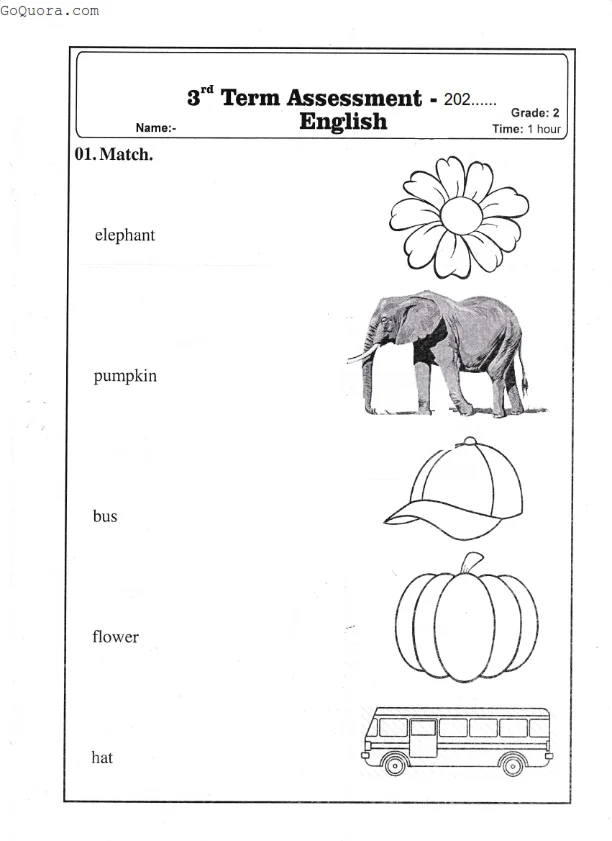 Grade 02 Third term exam papers - English