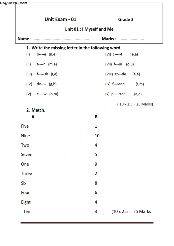 GRADE 3 ENGLISH SELF LEARNING ACTIVITIES