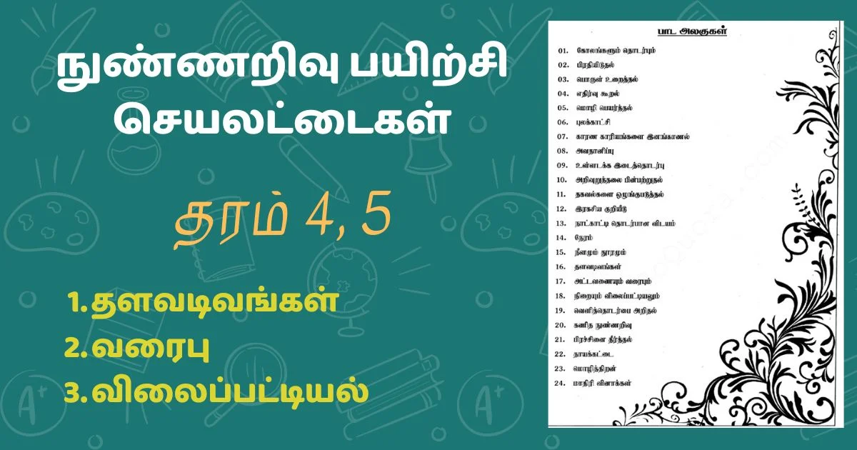 தரம் 4, 5 தளவடிவங்கள், வரைபு மற்றும் விலைப்பட்டியல் பயிற்சி செயலட்டைகள்