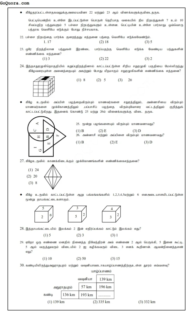 Grade 5 Model paper tamil medium