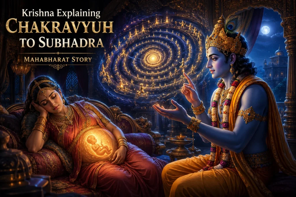 Krishna explaining Chakravyuh to Subhadra Mahabharat story